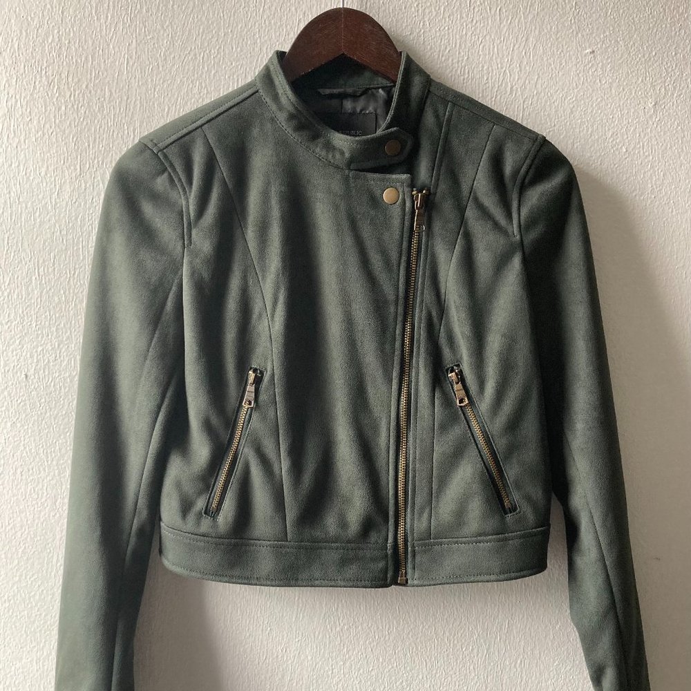 Banana Republic Vegan Saude Green Moto Jacket